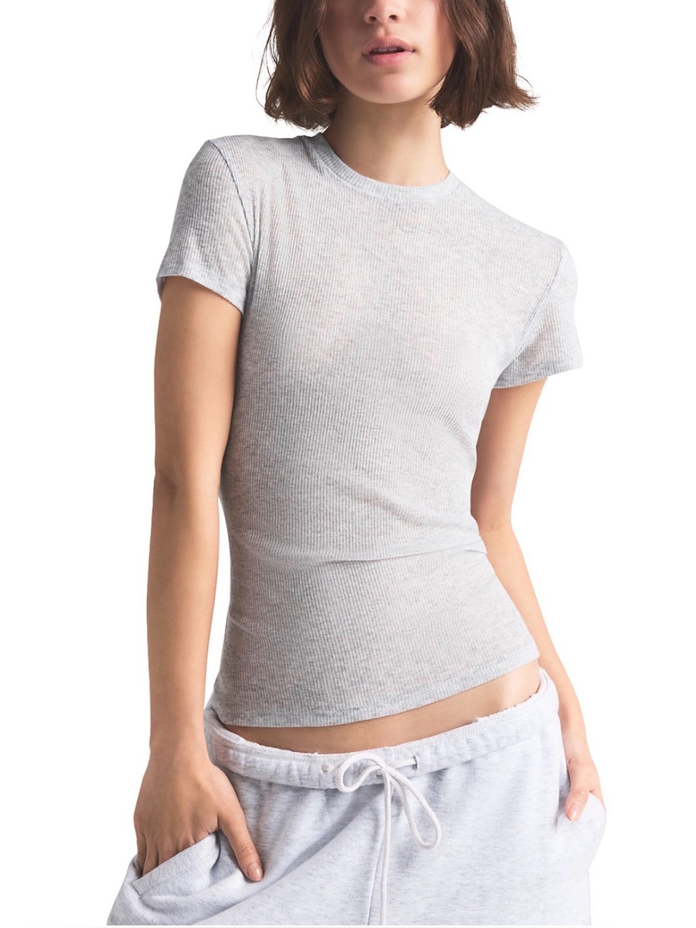 SKIMS Sheer Cotton Crewneck Tee Light Heather Grey Size extraSmall
